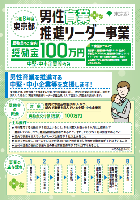 令和8年度東京都男性育業推進リーダー事業奨励金のご案内