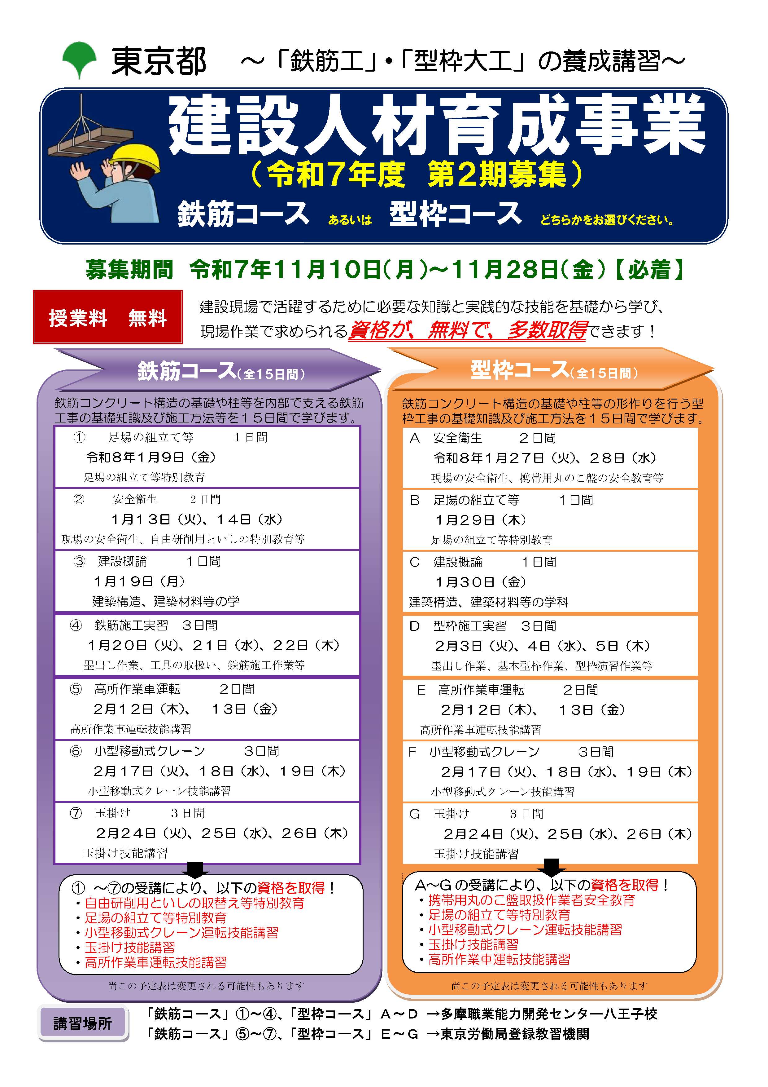 建設人材育成事業チラシ　オモテ