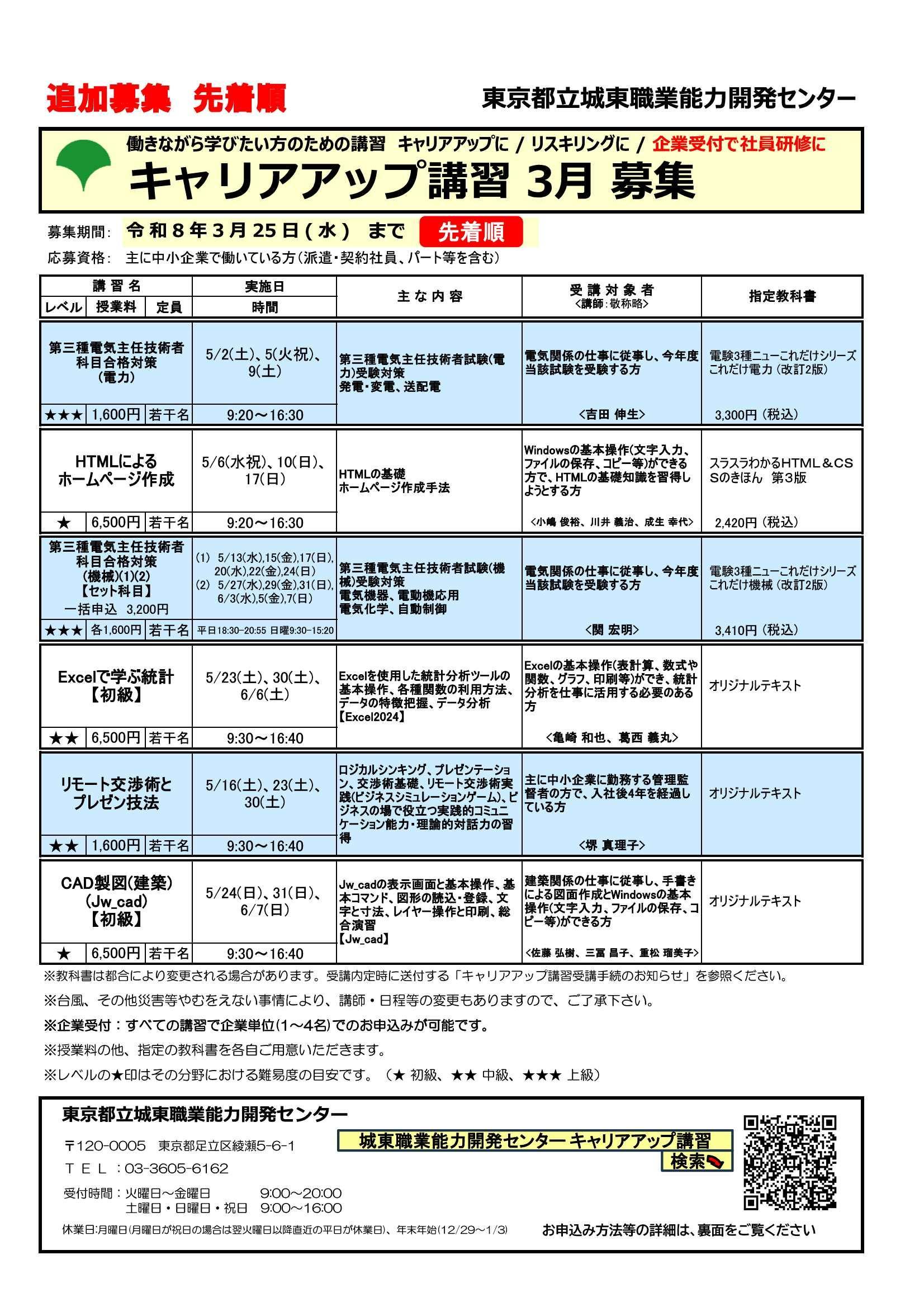 ３月追加募集一覧