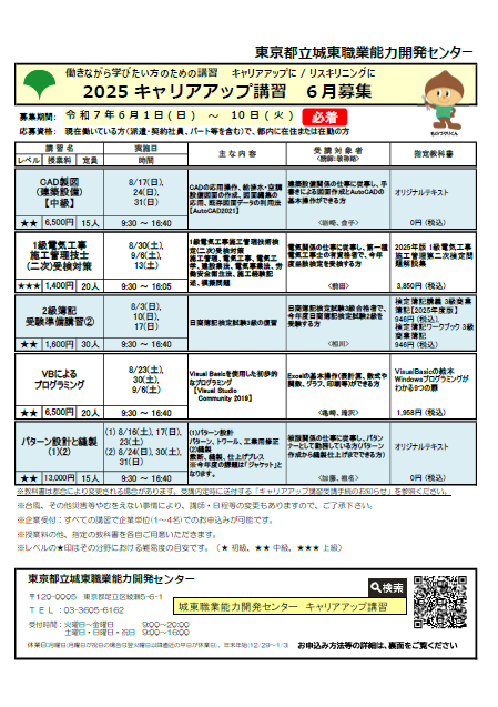 キャリアアップ講習6月募集
